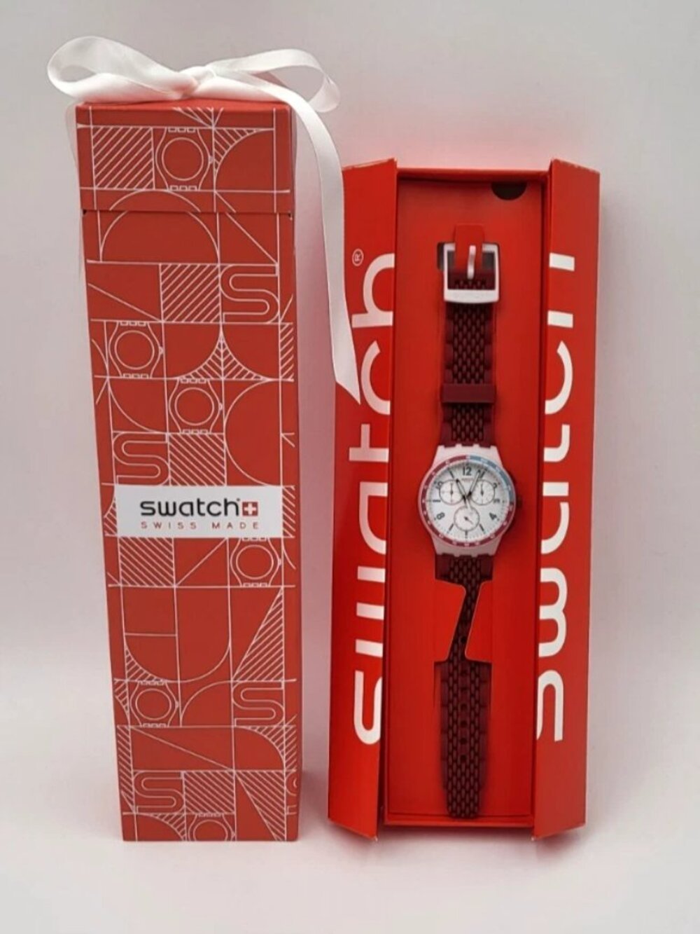 Swatch Red Track SUSM403 Chronograph Swiss Quartz 42mm Red Watch New in Box